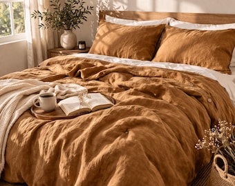 Linen or Cotton Duvet Cover Set, Natural Bedding, Soft Breathable Boho Rustic Style, King Queen Twin Sizes, Custom Made