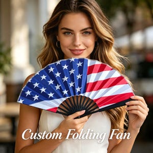 Customizable Silk Folding Fan with Bamboo Frame (American Flag Design)