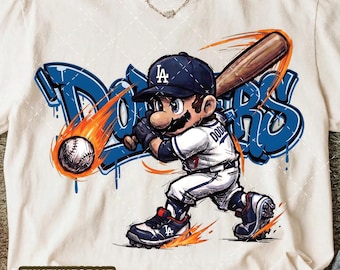 Grappige Super Mario Dodgers Fanmade Design Cartoon Snop Png, Svg, Vintage digitale Download sublimatie Design Los Angeles