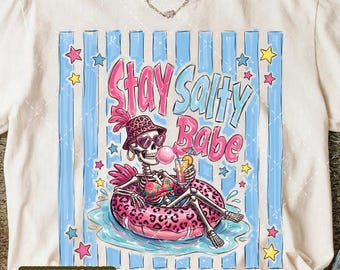 Stay Salty Babe Funny Summer Spooky Brushstrokes Preppy Girl, Glam, Png, Clipart Digital Download