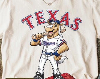Texas honkbalfanart cartoon png, grappige honkballiefhebber shirtontwerp, retro honkbalafbeelding, jeugd honkbal vader fan, wedstrijddag png, rangers
