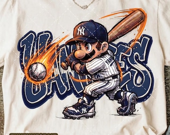 Funny Supe Mario Yankees Fanmade Design Cartoon Snop Png, Svg, Vintage Digital Download Sublimation Design