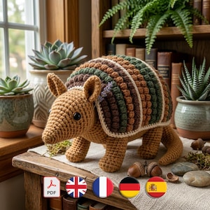 Amigurumi Armadillo Pattern, Textured Shell Design, Crochet Wildlife Animal, Bobble Stitch PDF