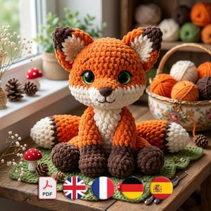 Amigurumi Fox Pattern, Chenille Woodland Toy, Green Eyes Design, Split Tail PDF