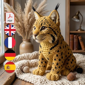 Amigurumi-lynxpatroon, gehaakte wilde kat, gouden lynxontwerp, pdf-gevorderden