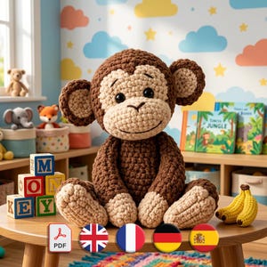 Amigurumi Affe, Chenille Chenille Menschenaffe, Dschungel Kindergarten Spielzeug, neugieriges Gesicht PDF