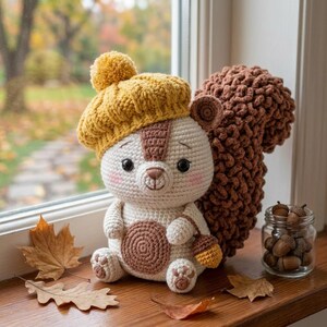 Amigurumi Squirrel Pattern, Beanie Hat Design, Crochet Autumn Toy, PDF