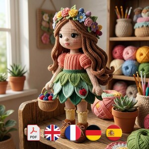 Amigurumi Doll Pattern, Flower Crown Girl, Woodland Fairy Design, Berry Basket PDF