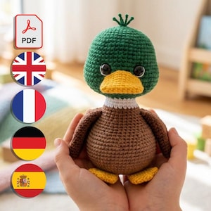Wzór na kaczkę amigurumi, szydełkowa zabawka dla ptaków, wzór na zieloną krzyżówkę, wystrój pokoju dziecięcego w formacie PDF