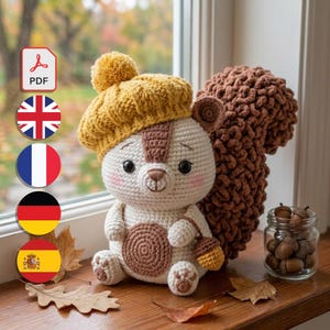 Amigurumi Squirrel Pattern, Beanie Hat Design, Crochet Autumn Toy, PDF