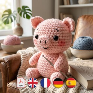 Amigurumi-varkenspatroon, roze boerderijdier, gehaakt boerenerfspeelgoed, zittend varkentje pdf