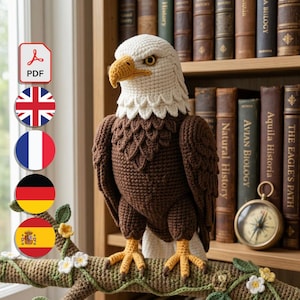 Amigurumi Eagle Pattern, Realistic Feather Design, Branch Base Set, Advanced PDF