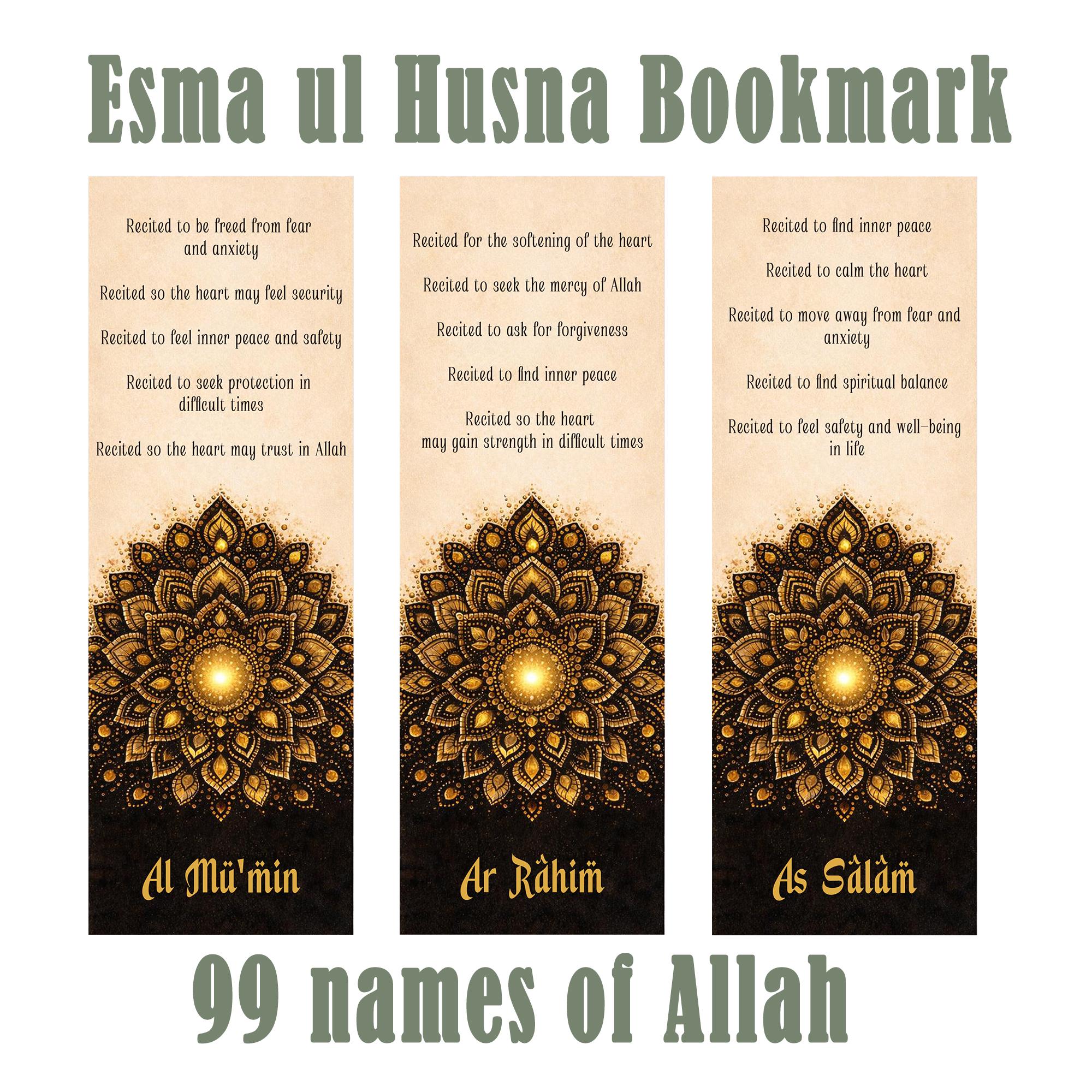 99 Names of Allah Bookmark for Book Lover - Islamic Learning Digital ...