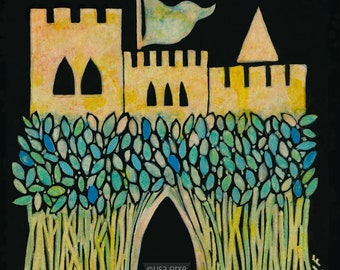 Blue Castle art print, fairy-tale inspired art