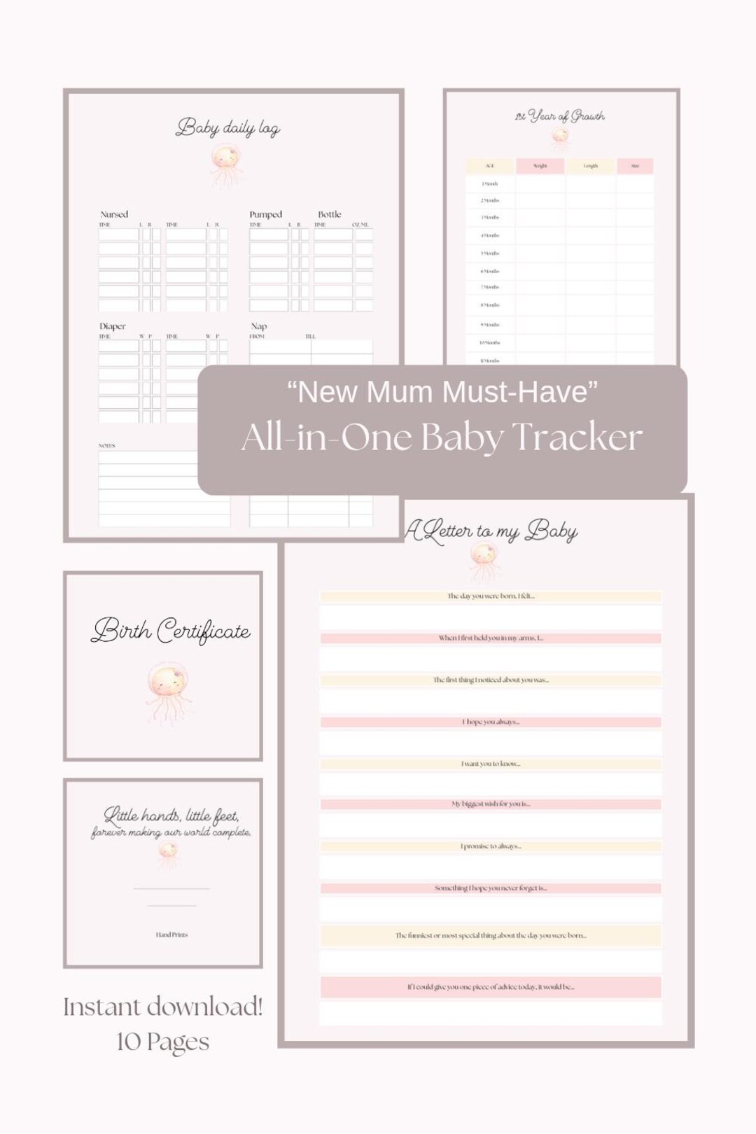 Baby Daily Log, Milestone Tracker & Bundle – Yellow Jellyfish Ocean ...