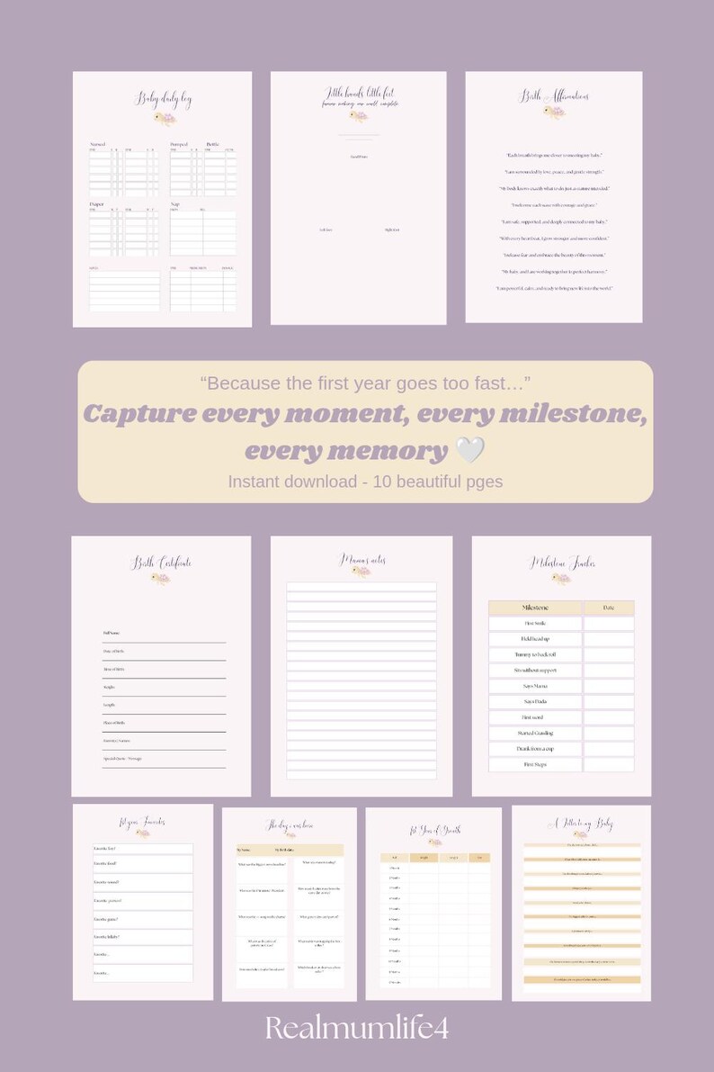 Baby Daily Log, Milestone Tracker & Bundle – Ocean Theme (10 Pages ...