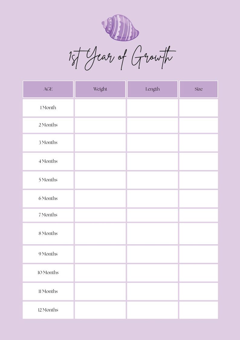 Baby First Year Memory Book Printable | Purple Ocean Milestone Tracker ...