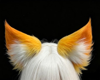 Faux Fur Fox Ears Headband,Yellow White Animal Cosplay Accessory,Kawaii Costume,Halloween, Photoshoot,Festival,Anime,Party,Cute Fox Ear Clip