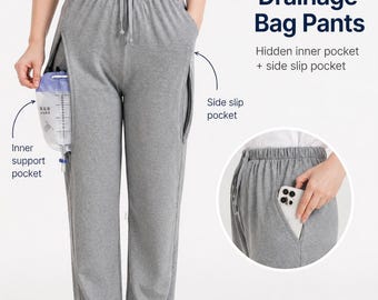 Adaptive Catheter Drainage Bag Support Pants, Cotton Lounge Trousers with Zipper