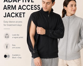 Unisex Adaptive Arm Access Jacket, PICC Line Dialysis Recovery Clothing