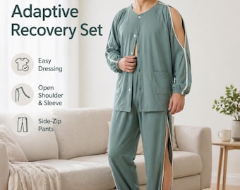 Adaptive Post-Surgery Pajama Set, Easy Dressing Recovery Clothing