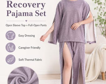 Adaptive Recovery Pajama Set, Open Sleeve Top, Full Open Pants, Soft Thermal Fabric