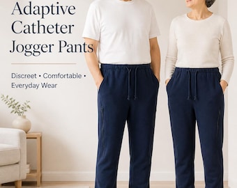Unisex Adaptive Catheter Jogger Pants, Navy Discreet Drainage Bag Sweatpants