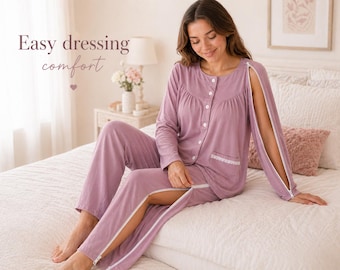 Adaptive Recovery Pajama Set, Full Zip Sleeves, Side Zip Pants, Easy Dressing Sleepwear