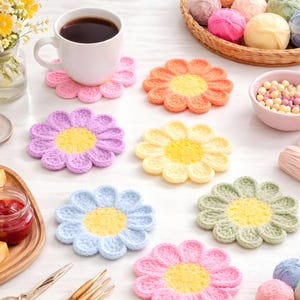Flower Coaster Crochet Pattern PDF, Beginner Floral Mug Rug, Easy 8 Petal Daisy Coaster, Instant Digital Download