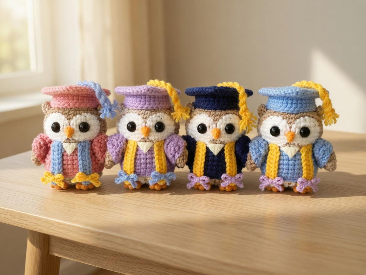 Crochet Owl Graduation Plush, Amigurumi Owl Graduate Dolls, Class of 2026 Gift, Cute Student Keepsak