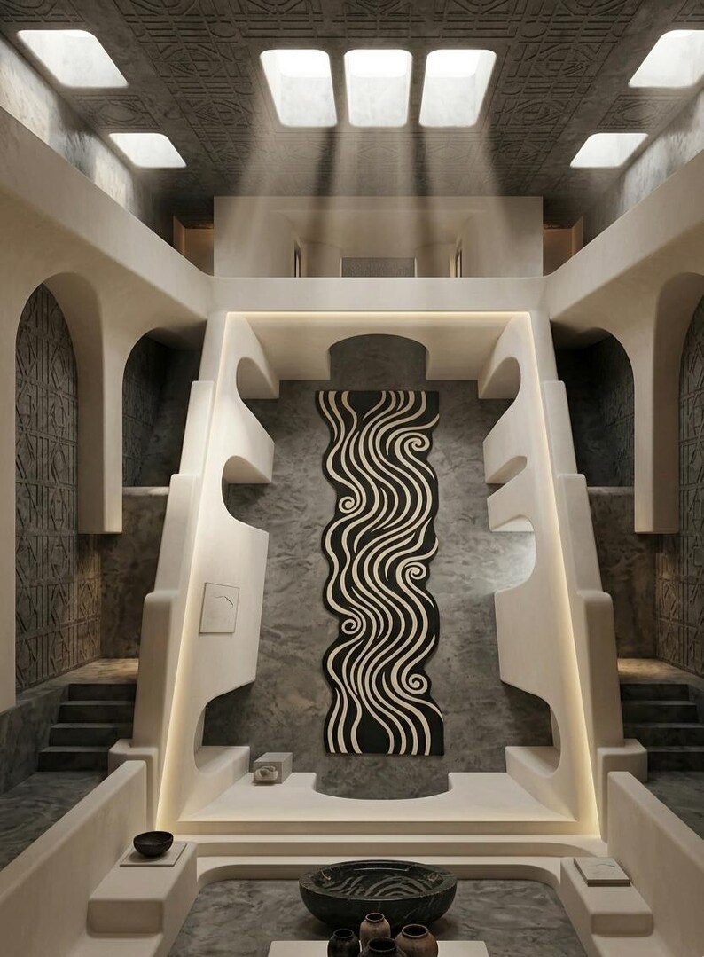 Black White Abstract Runner Rug, Modern Wavy Pattern Hallway Rug ...