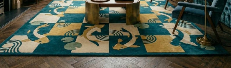 Hand Tufted Wool Area Rug, Abstract Fish Pattern Rug, Coastal Modern ...