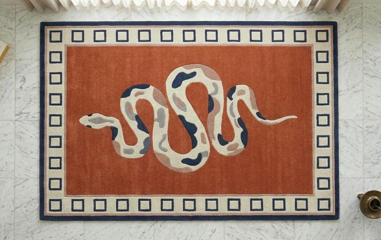 Snake Area Rug, Hand Tufted Serpent Rug, Modern Animal Art Carpet ...