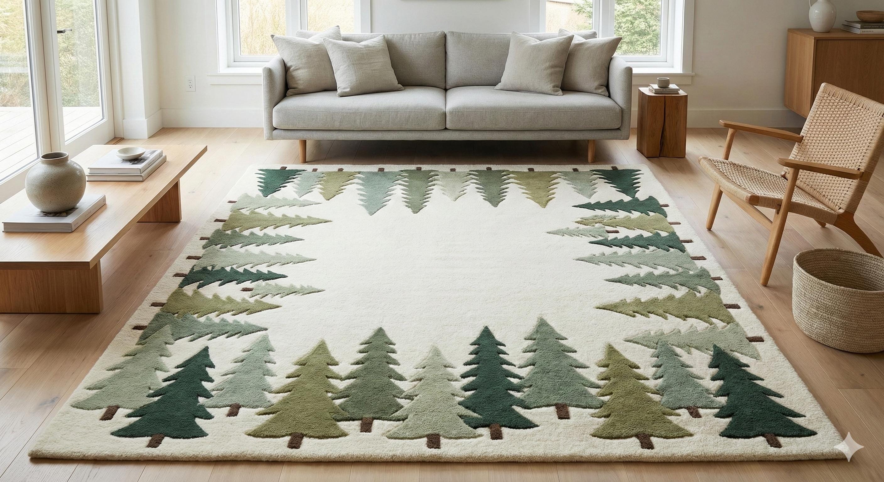 Plush Pine Tree Area Rug, Minimalist Scandinavian Woodland Carpet - Etsy