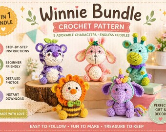 Winnie Amigurumi Crochet Pattern Bundle | Animals PDF Tutorial Beginner Friendly Handmade Toy Set