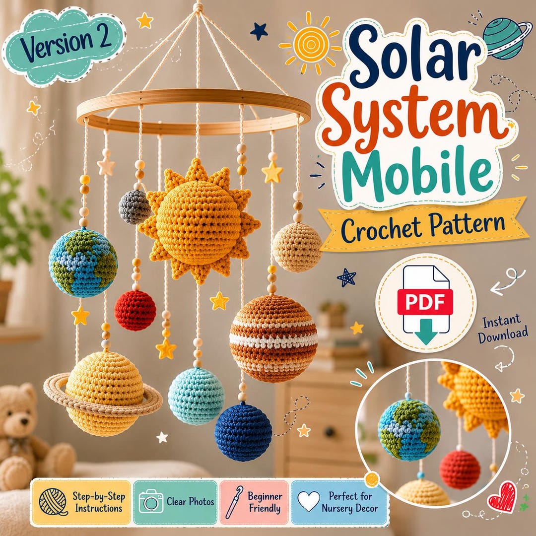 Solar System Planet Mobile Crochet Pattern: Beginner Amigurumi Nursery ...