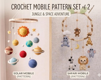 Crochet Mobile Pattern Bundle | Solar System, Jungle Safari (PDF)