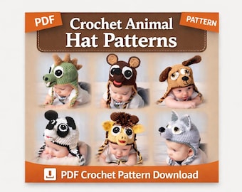 Crochet Animal Hat Patterns Bundle| Baby Beanie Designs PDF Instant Download Guide