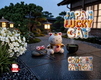 Japanese Lucky Cat Crochet Pattern PDF Maneki Neko Amigurumi Digital Download New Version Tutorial