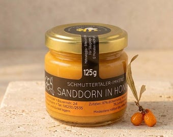 Sanddorn in Honig – Fruchtiger Genuss aus der Schmuttertaler Imkerei, Handgemacht & Naturrein, 250g
