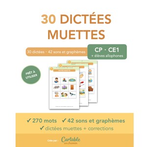 Dictados silenciosos – 1.º y 2.º de primaria – 30 fichas de fonética – codificación y lectura – PDF imprimible