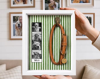Marco de fotos para perros con gancho para collar / Marco de fotos personalizado para perros (4 fotos y nombre) / Regalo de condolencia por la pérdida de una mascota