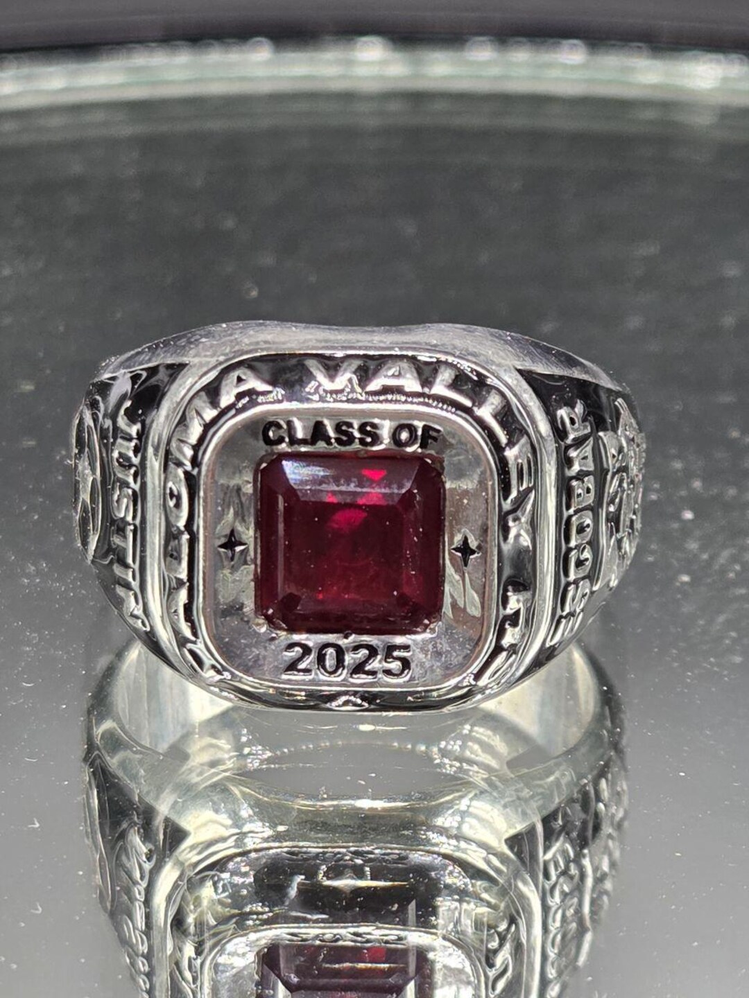 Ruby Graduation Ring Asscher Cut Ruby High School Class Ring, 925 Silver, Custom Senior ...