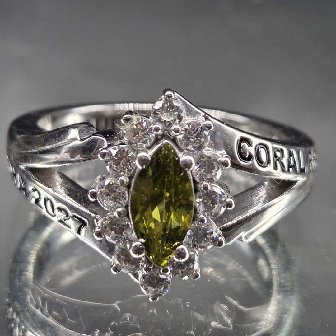 Personalized Class of 2027 Ring, Marquise Peridot Green Stone Ring ...