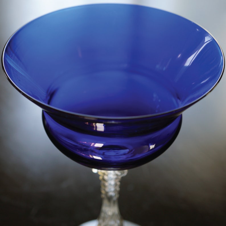 Vintage Cocktail Glasses Footed Tall Champagne Glass, 3126 Royal Blue Pattern by Cambridge Glass