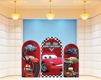 Racing Cars Backdrop Arch Cover Kids Birthday Party Red