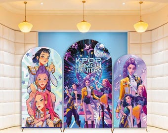 Kpop Birthday Arch Backdrop Cover Pink Floral Flower Girl Kids Party Custom Demon Hunter