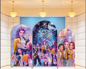Kpop Birthday Arch Backdrop Cover Pink Floral Flower Girl Kids Party Custom Demon Hunter