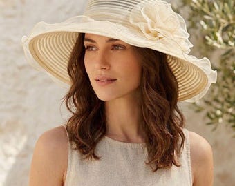 Lightweight Floral Organza Bucket Hat, French Elegant Dress Cap, Delicate Flower Summer Sun Hat, Romantic Sheer Wedding Millinery Accessory