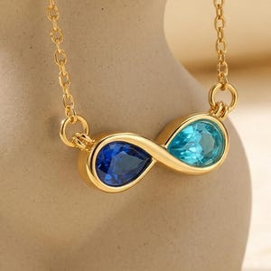 Collar personalizado con colgante infinito a juego con piedra natal, joyería minimalista personalizada para parejas, regalo de Navidad, aniversario o para toda la familia.
